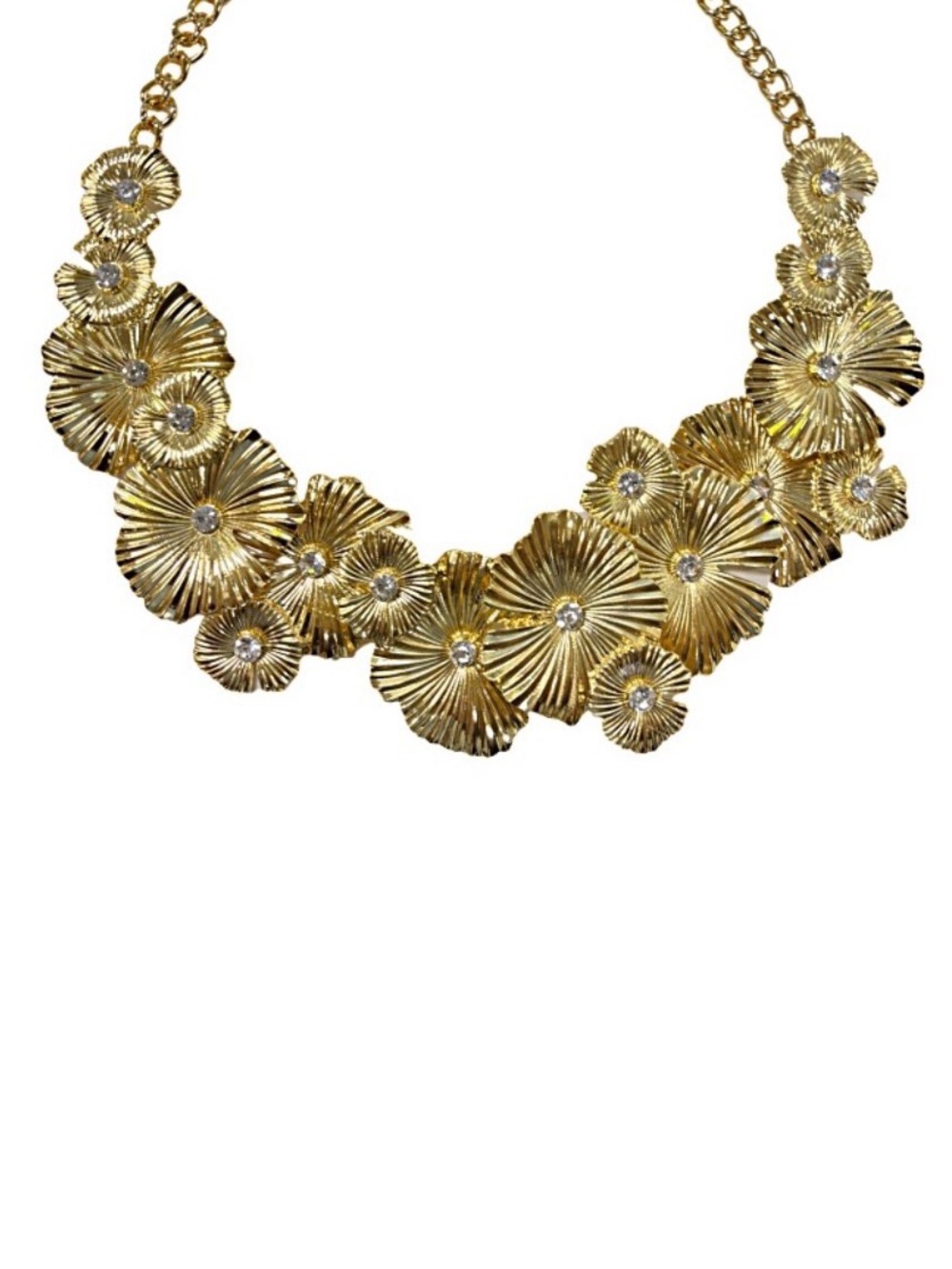 NWT ⚜️🌼⚜️ Natasha Gold Tone Metal Flower with Crystal Statement Necklace